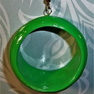 Large Thick Bright Green 80's BOHO Wooden Hoop Earrings